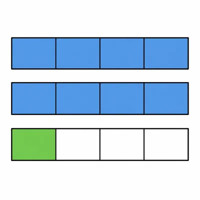 Fraction bars showing two wholes and one fourth shaded.