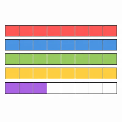 Fraction bars showing four wholes and three eighths shaded.
