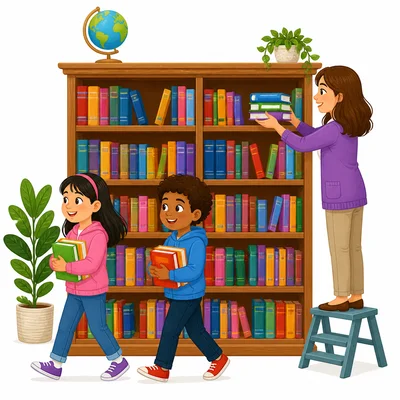 Books are checked out from a shelf and new books are added.