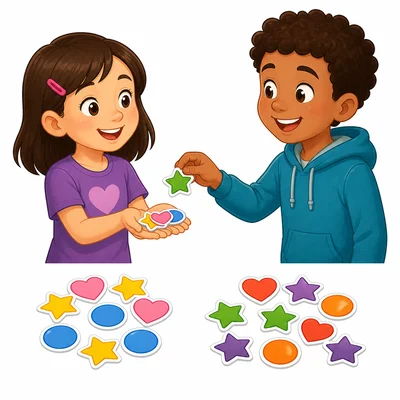 A child receives more colorful stickers from a friend.