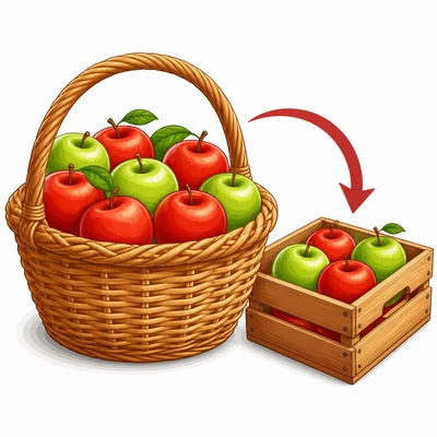 Apples in a basket with some apples taken away.
