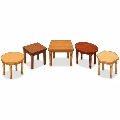 Five tables, each with four visible legs.