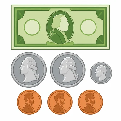 One bill, two quarters, one dime, and three pennies.