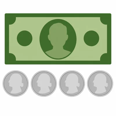 One five-dollar bill and four quarters.