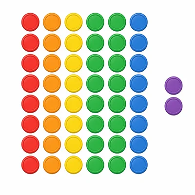 A 5 by 8 array of 40 counters with 2 extra counters set apart.