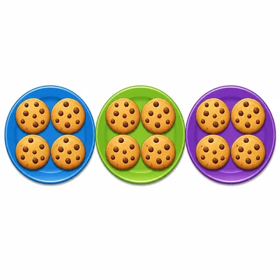 Three plates with four cookies on each plate.