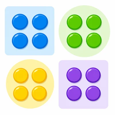 Four groups of four counters.