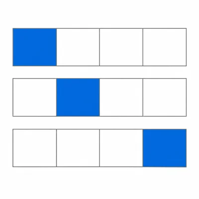 Three fraction bars each divided into fourths with one part shaded.