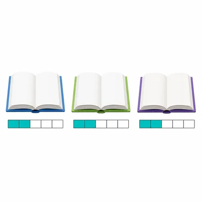 Three books, each showing two fifths of a progress bar shaded.