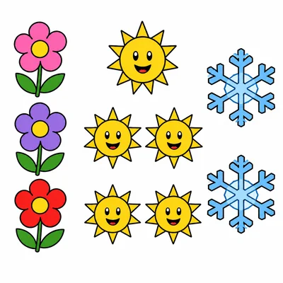 Three flowers, five suns, and two snowflakes representing season votes.
