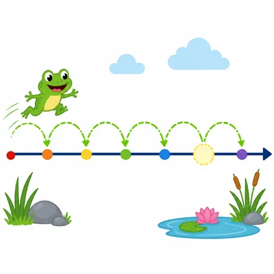 A number line with equal forward jumps and one empty highlighted spot.
