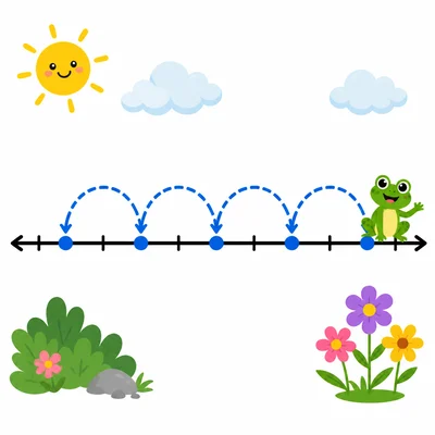 A number line with several equal backward jumps.