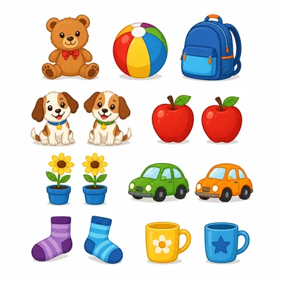 A group of three objects followed by added pairs of objects.