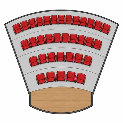 Four theater rows with seats increasing evenly from front to back.