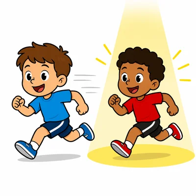 Two children running in a race with the second runner highlighted