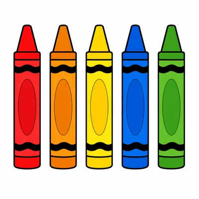 Five crayons in a row with the fourth crayon colored blue