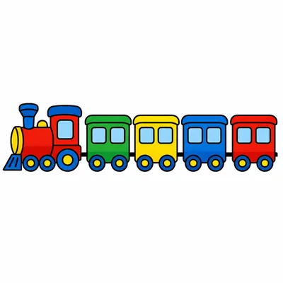 A train with five cars and the second car colored green