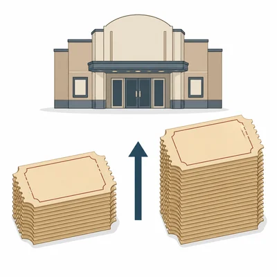 A shorter stack of movie tickets changes to a taller stack with an upward arrow.