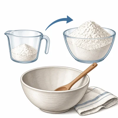 A small amount of flour increases to a larger amount for a recipe.