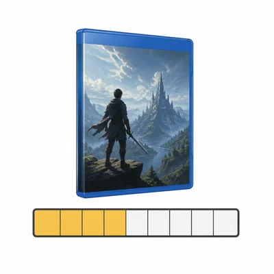 A video game case with a bar model showing four out of ten segments highlighted for a discount.