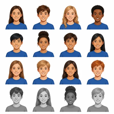 A grid of student icons with most colored blue and a smaller group gray, showing three-fourths present.