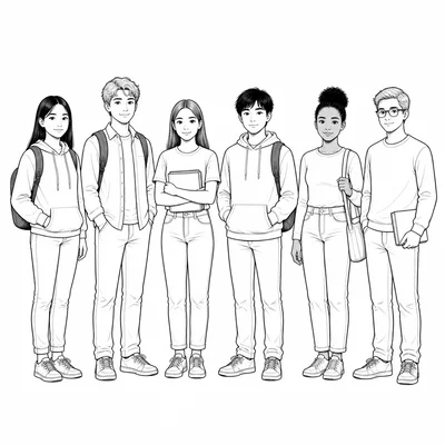 Six students standing in a line for a photo.