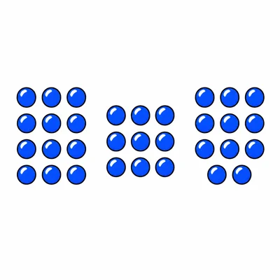 Three bead groups showing twelve beads, nine beads, and eleven beads.