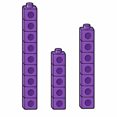 Three block towers with ten blocks, six blocks, and eight blocks.
