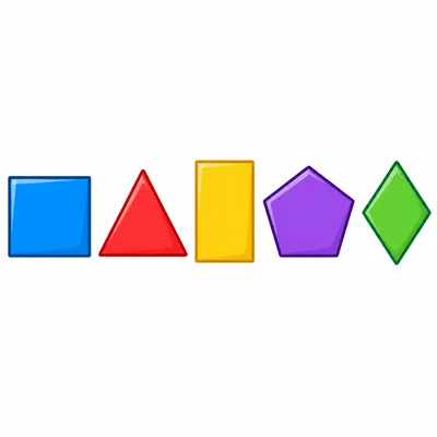 Five shapes: square, triangle, rectangle, pentagon, and rhombus.