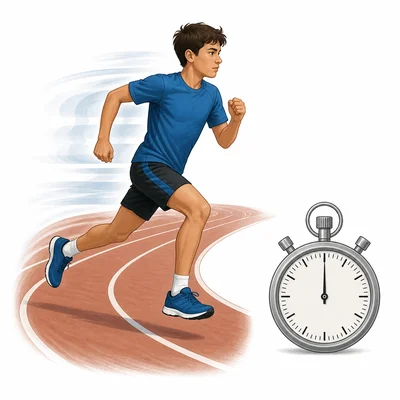 A runner on a track with a stopwatch.