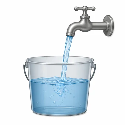 A faucet filling a container with water.