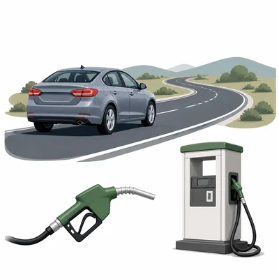 A car near a gas pump on a road.