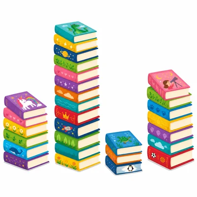 Four stacks of books of different heights representing books read by students.