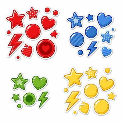 Four colored sticker groups, with red and yellow groups the same size.
