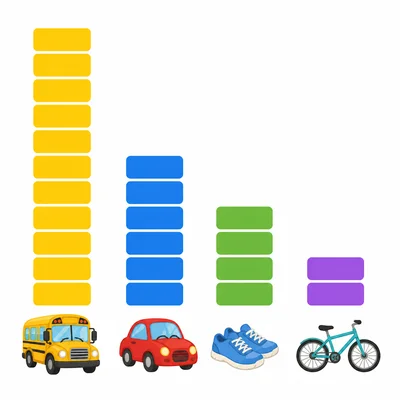Transportation bar graph showing bus, car, walking, and bike choices.