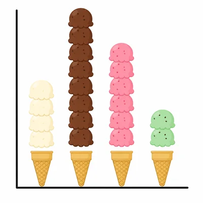 Ice cream flavor bar graph with chocolate tallest and mint shortest.