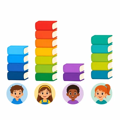 Bar graph of books read by four students, with the second bar higher than the third.