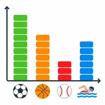 Sports bar graph showing soccer, basketball, baseball, and swimming choices.