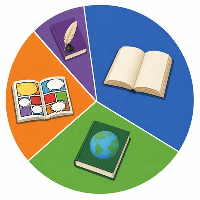 Circle graph of library book types showing comics twice the size of poetry.