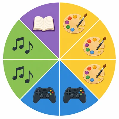 Circle graph of class activities showing music and games as equal sections.