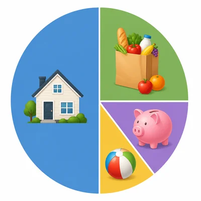 Circle graph of family spending with food taking one quarter.