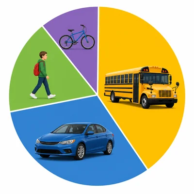 Circle graph showing school transportation choices, including a walking section.