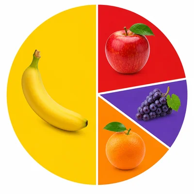 Circle graph of favorite fruits with banana taking half the circle.