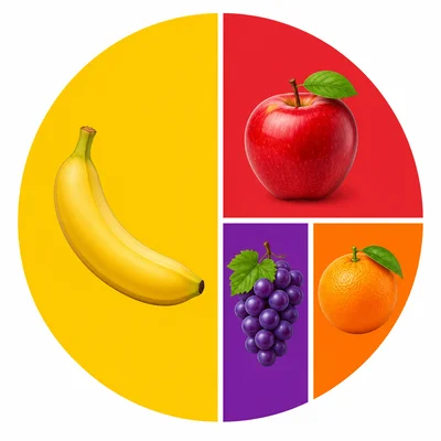 Circle graph of favorite fruits with grapes and orange shown as equal small slices.