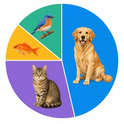 Circle graph of pet choices with fish and bird shown as equal small sections.