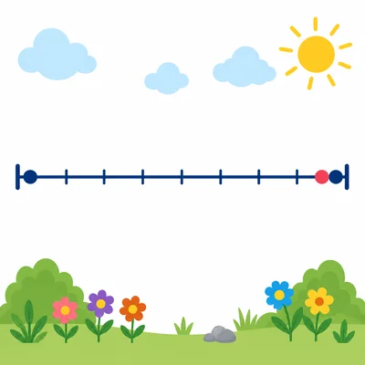 Blank number line showing a point very close to the right endpoint rounding up.