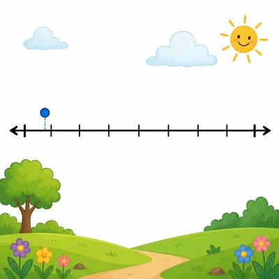 Blank number line showing a point near the left endpoint rounding down.