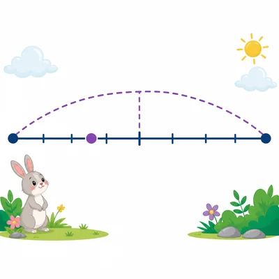 Blank number line showing a point before the midpoint rounding down.
