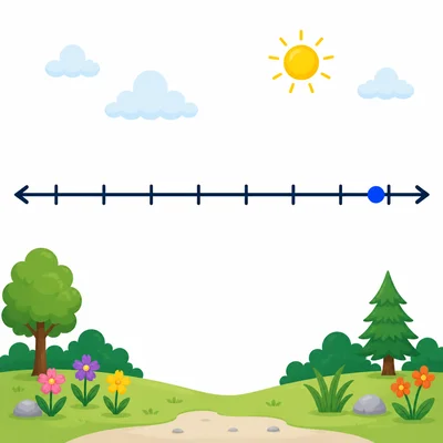 Blank number line showing a point well past the midpoint rounding up.