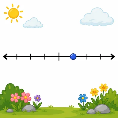 Blank number line showing a point slightly past the midpoint rounding up.